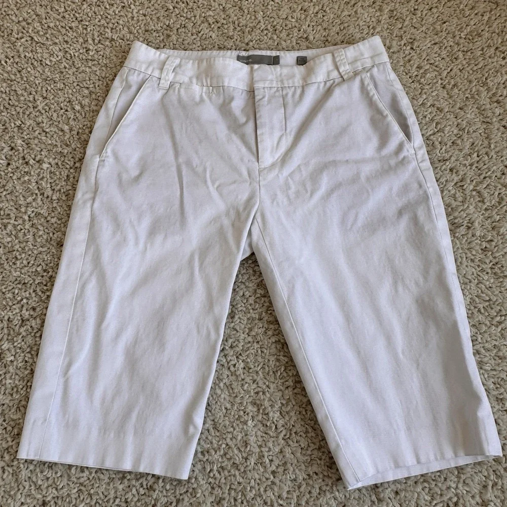 Vince Women's White Bermuda Shorts Size 2 Cotton Linen Stretch Casual Summer